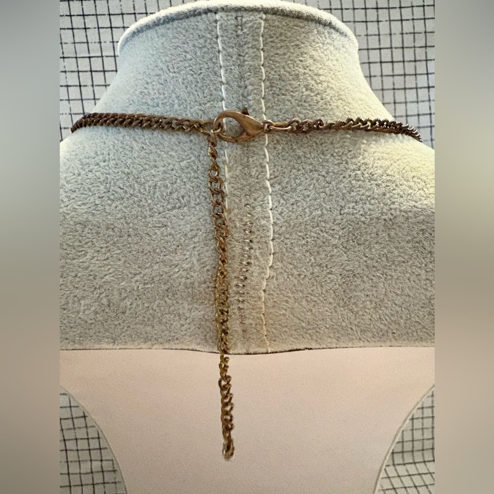 Gold + Turquoise Toned Chain Dangle Statement Nec… - image 3